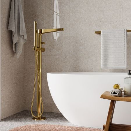 Смеситель для ванны и душа Wasserkraft Sauer 7100 7121 напольный золото