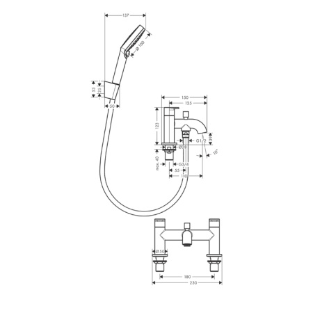 Смеситель Hansgrohe Vernis Blend 71461000 на борт ванны хром
