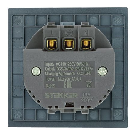Розетка 1-местная з/ш с/з 16А + USB + Type C Stekker Мия 50452