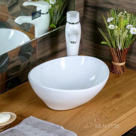 Раковина из сантехнического фарфора Melana 7138-805 40х30 накладная цвет белый без отверстий под смеситель