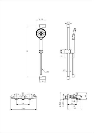 Душевой гарнитур Wonzon & Woghand  WW-C2001-A-MB настенный черный с термостатом