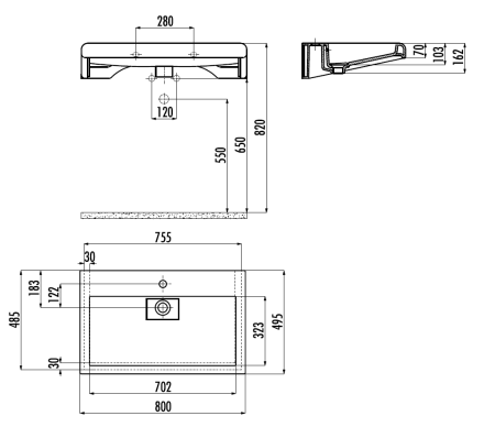 Раковина из сантехнического фарфора Creavit Epic EP080-00BM00E-0000 80х50 накладная цвет серый