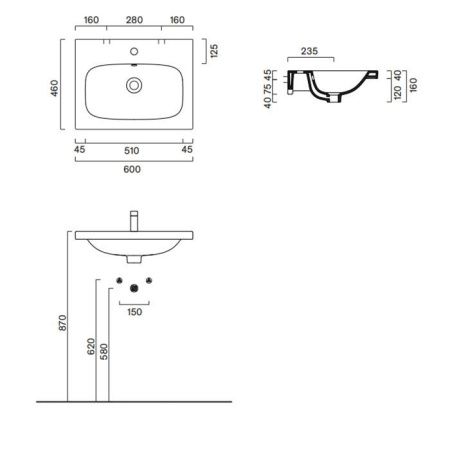 Раковина керамическая Catalano Alvea 620600001 60 см подвесная цвет белый без отверстий под смеситель