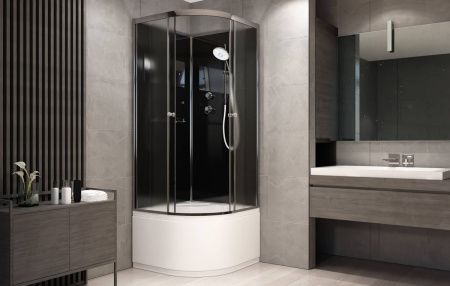 Душевая кабина AvaCan B90BLACK 90х90 четверть круга без крыши ориентация универсальная