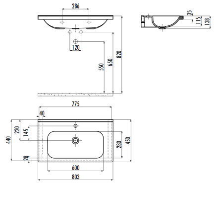 Раковина из сантехнического фарфора Creavit ideal ID080-00CB00E-0000 80х50 накладная цвет белый 1 отверстие под смеситель