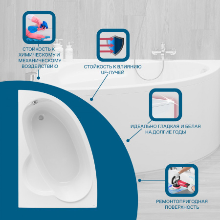 Ванна акриловая Santek Шри-ланка 1WH302394 150х100 пристенная асимметричная без каркаса