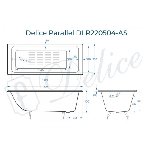 Ванна чугунная Delice Parallel 160x70 пристенная прямоугольная - фото 2
