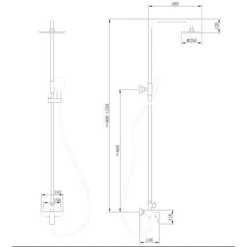 Душевая стойка ABBER AF8020 настенная цвет хром - фото 3