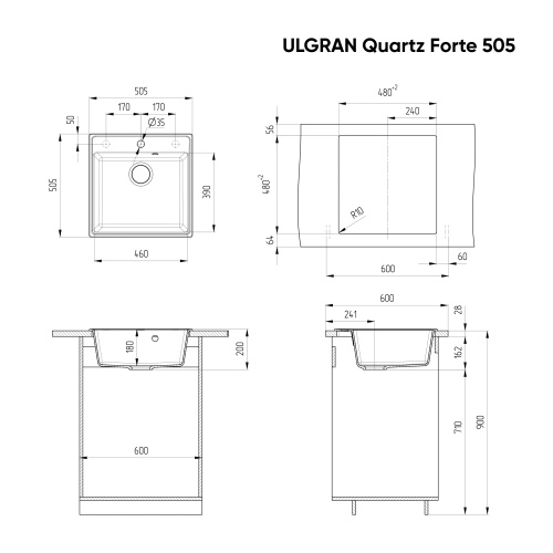 Кухонная мойка Ulgran Quartz Forte 505-10 50,5х50,5 цвет песок - фото 2