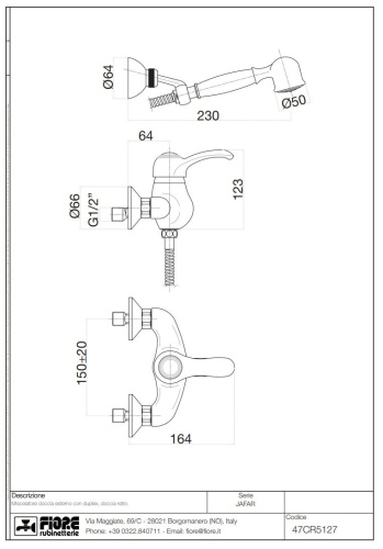 Смеситель Fiore Jafar 47CR5127 настенный хром - фото 2