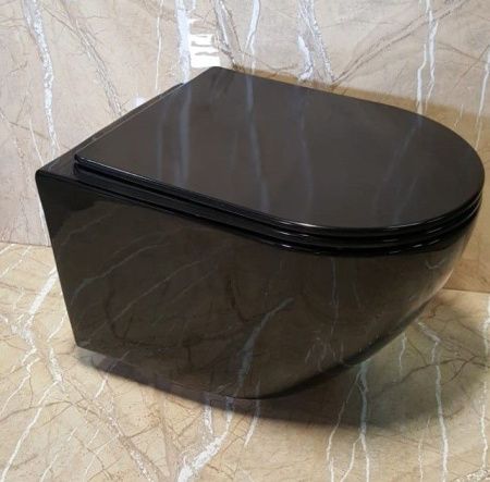 Унитаз подвесной CeramaLux 2196-18 черный с сиденьем микролифт безободковый каскадный смыв