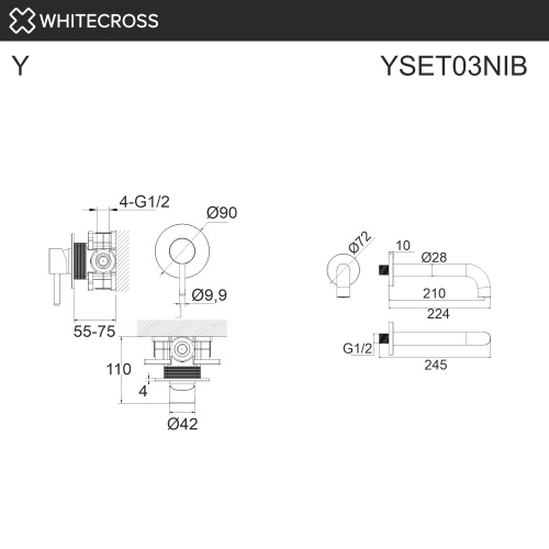 Смеситель Whitecross Y brushed nickel YSET03NIB встраиваемый никель брашированный - фото 3