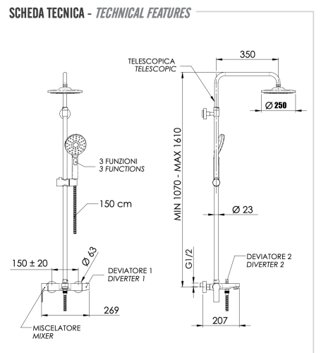 Душевая стойка Remer Energy EY34A8MPMD25NO настенная - фото 2