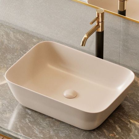 Раковина из сантехнического фаянса Abber RECHTECK AC2200MBE 50х30 накладная цвет бежевый без отверстий под смеситель