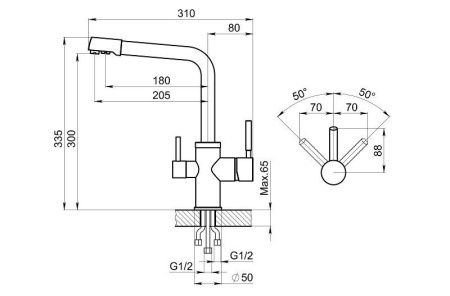 Смеситель для кухни Granula 3015, XРОМ/ШВАРЦ на мойку черный/хром