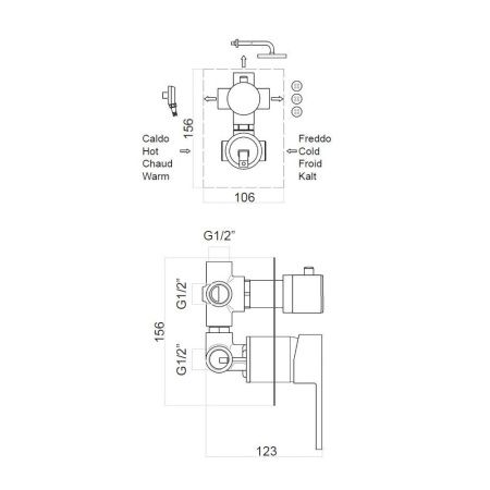 Смеситель для ванны и душа Webert Pegaso PE880601560 встраиваемый в стену черный