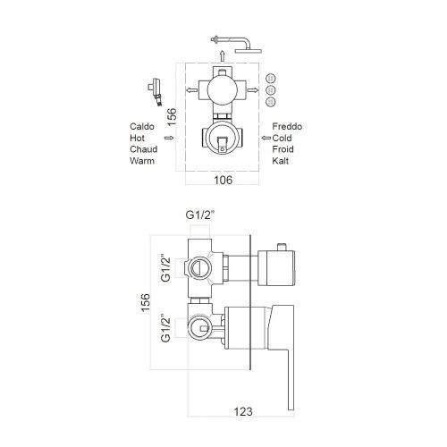 Смеситель для ванны и душа Webert Pegaso PE880601794 встраиваемый в стену золото - фото 3