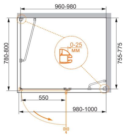 Душевой уголок Cezares VERONA VERONA-W-AH-1-100/80-P-Cr-R 100х80 стекло рифленое профиль хром без поддона
