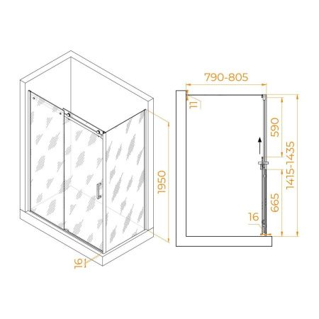 Душевой уголок RGW Tornado 020744148-14 140х80 стекло прозрачное профиль черный без поддона