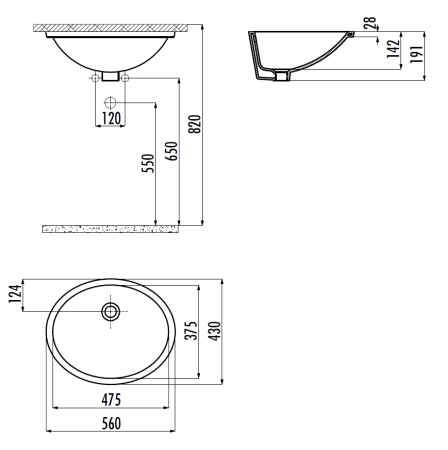 Раковина из сантехнического фарфора Creavit TP214-00CB00E-0000 60х40 встраиваемая цвет белый