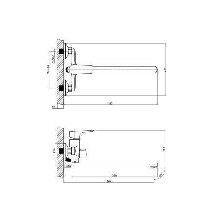 Смеситель для ванны Rossinka RS31 RS31-32 настенный хром