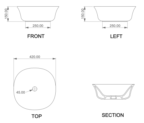 Раковина GSG Ceramic Design Flut 42см FLLAVFSQU42000 накладная цвет белый - фото 2
