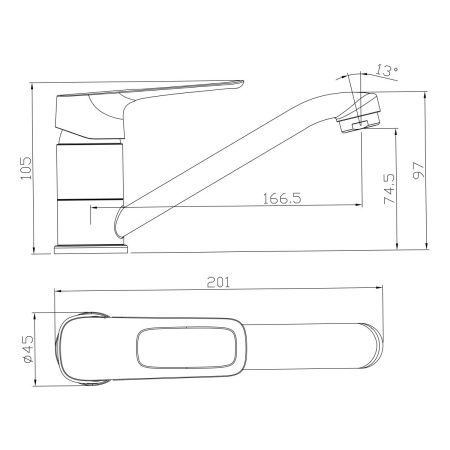 Смеситель для кухни Rossinka RS46 RS46-22 на мойку хром