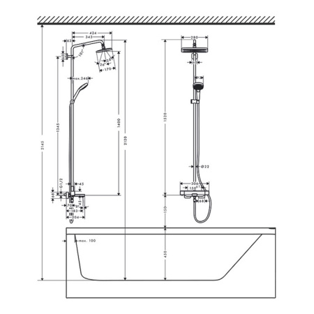 Душевая стойка Hansgrohe Croma Select 27687000 настенная цвет хром с термостатом