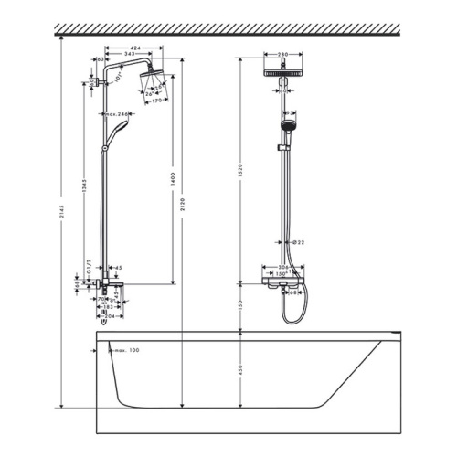 Душевая стойка Hansgrohe Croma Select 27687000 настенная цвет хром с термостатом - фото 2