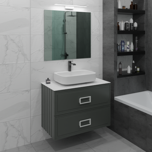 Тумба со столешницей La Fenice CUBO TWIN NFNC-01-CUB-G-80-2-3-GG 80х62х49 подвесная цвет серый/зелёный - фото 2