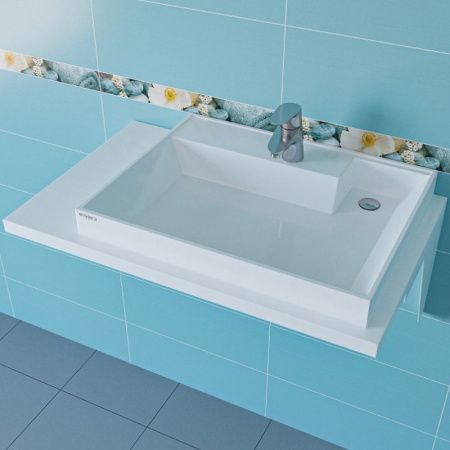 Раковина из искусственного камня СанТа Юпитер 900129 90х50 над стиральной машиной цвет белый 1 отверстие под смеситель