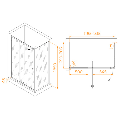 Душевой уголок RGW Passage 41084417-014 120х70 стекло прозрачное профиль черный без поддона - фото 2