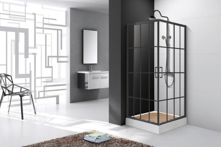 Душевой уголок Cerutti SPA MUZA90 90х90 стекло прозрачное с рисунком профиль черный без поддона