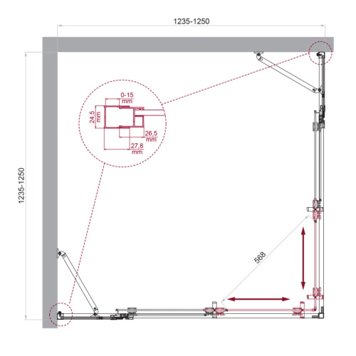 Душевой уголок BelBagno LUCE LUCE-A-22-100+25-C-Cr 125х125 стекло прозрачное профиль хром глянцевый без поддона - фото 2