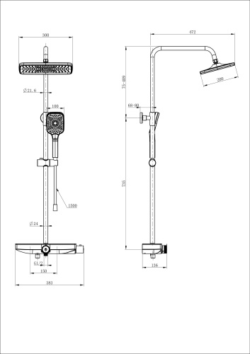 Душевая стойка Wonzon & Woghand WW-B3098-A-MB настенная цвет черный - фото 2