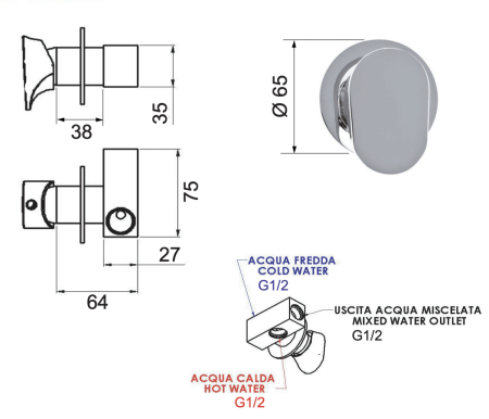 Смеситель для душа Remer Class Line L63 встраиваемый в стену хром
