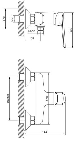 Смеситель для ванны и душа Esko LG80B настенный черный - фото 3