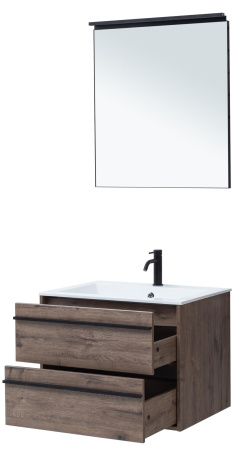 Комплект мебели: тумба с раковиной + зеркало Aquanet Lino 00271954 70x50x138 подвесной цвет темное дерево