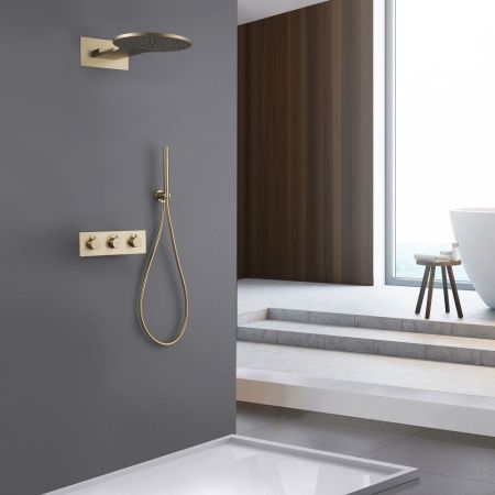 Душевая система Abber AF8151G встраиваемая в стену цвет золото с термостатом