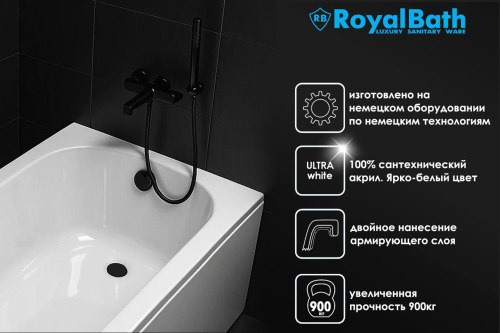 Ванна акриловая Royal Bath Vienna RB953507 180x80 пристенная прямоугольная - фото 2