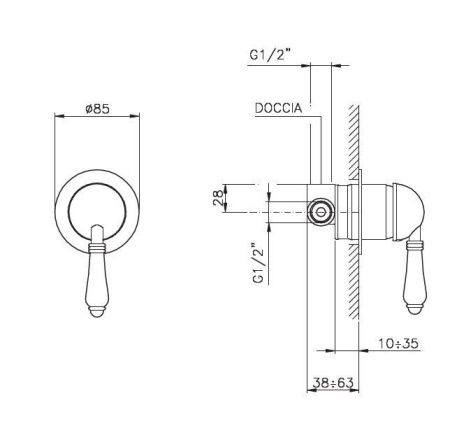 Смеситель для душа Nicolazzi El Capitan 3406MCR75 встраиваемый в стену хром (внешняя часть)