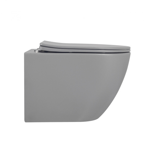 Унитаз подвесной Abber Bequem AC1101MG серый матовый с сиденьем микролифт безободковый каскадный смыв - фото 3