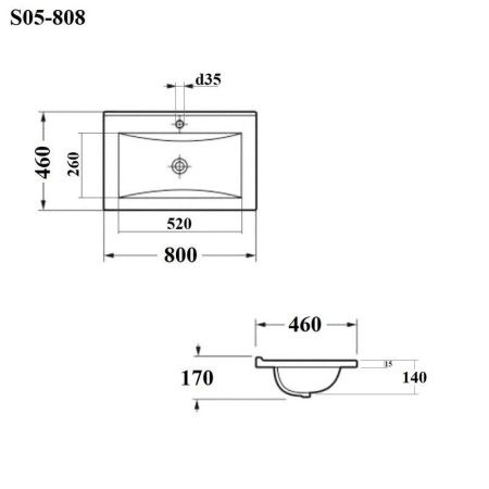 Раковина из сантехнического фарфора Bond Cube S05-808 80х50 встраиваемая цвет черный 1 отверстие под смеситель