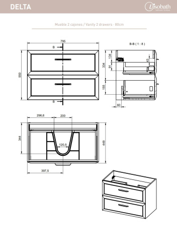 Тумба под раковину Visobath Delta 76405/Quarzo 80х45х55 подвесная цвет кварц - фото 2