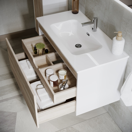 Тумба под раковину Sancos Smart SM80E 79х45х50 подвесная цвет дуб бардолино/белый