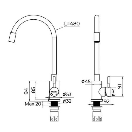 Смеситель для кухни Knotlor STREAMLINE SS-02 на мойку нержавеющая сталь