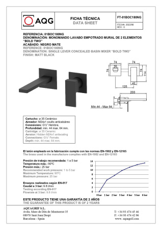 Смеситель AQG Bold 01BOC180NG встраиваемый в стену черный матовый