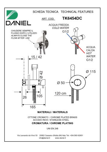 Гигиенический душ Daniel TX6454DC-RL Tokyo медь глянцевая - фото 2