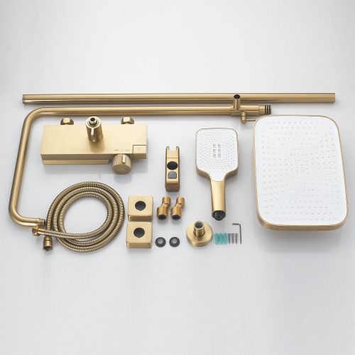 Душевая стойка Rose R1896G настенная цвет золотой сатин с термостатом - фото 4