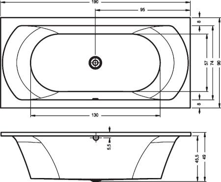 Ванна акриловая Riho LIMA B053001005 190х90 пристенная прямоугольная без ножек